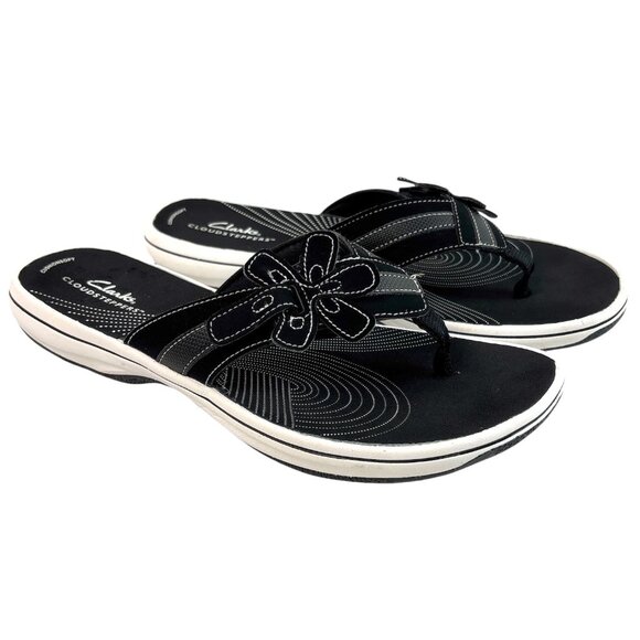 Clarks Cloudsteppers Women’s Size 9 Cushion Soft Black Flip Flop Sandals - Picture 1 of 16